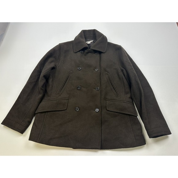 Vintage J. Crew Chocolate Brown Wool Double Breasted Pea Coat Small - Picture 1 of 7